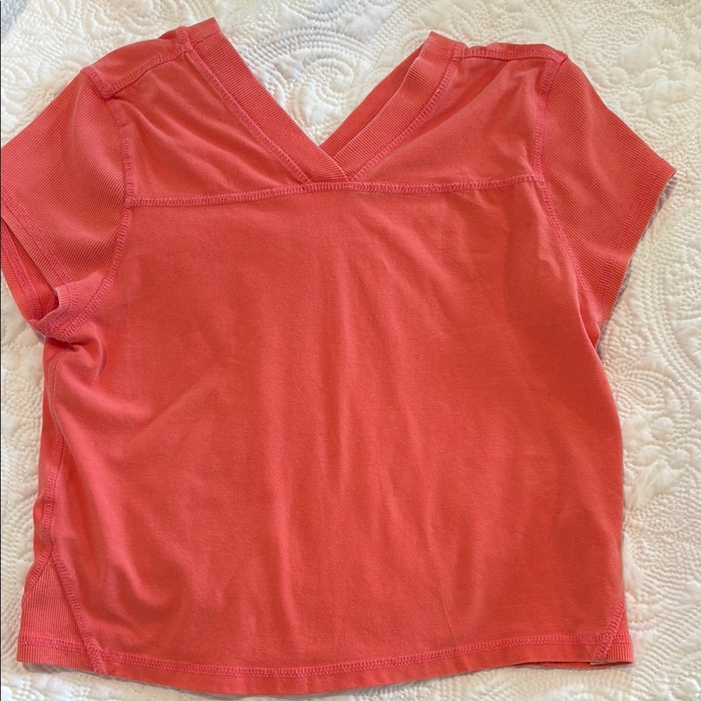 NWOT FP movement Coral V-Neck Short Sleeve Top